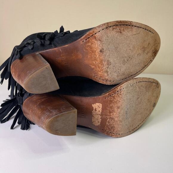 Frye Ilana Fringe Short Ankle Booties Women's 10 B Black Leather Western Pull on - Picture 7 of 15